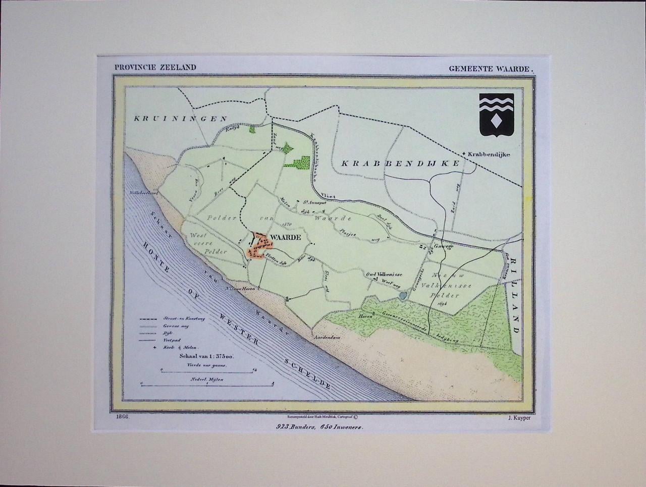 Kaarten Zuid-Beveland, gemaakt door J. Kuyper, nu ingekleurd.