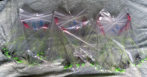 Onderlijnen met verenstaal afhouders en lumi kralen .