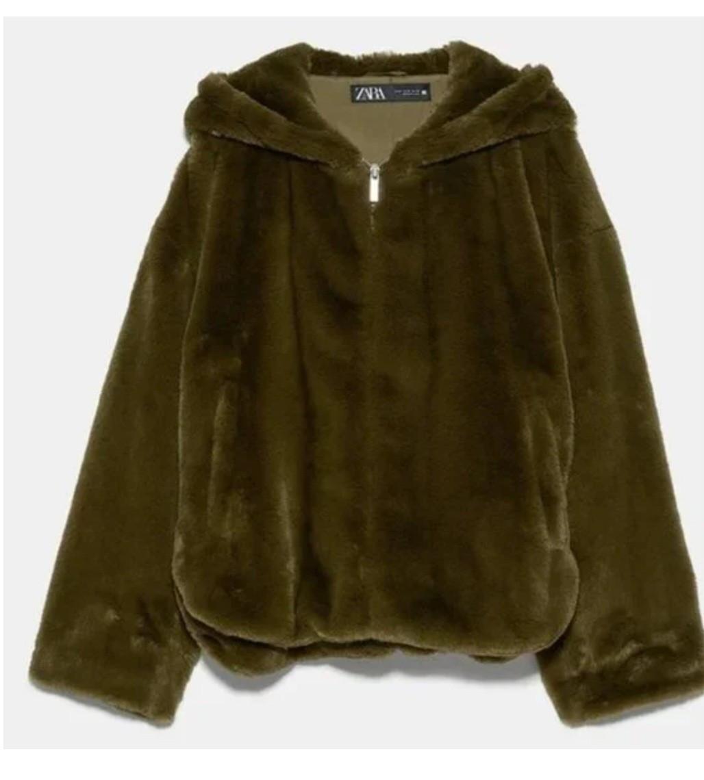 Nieuw ! Zara kaki groene / donker groene fake fur jacket  Maat M