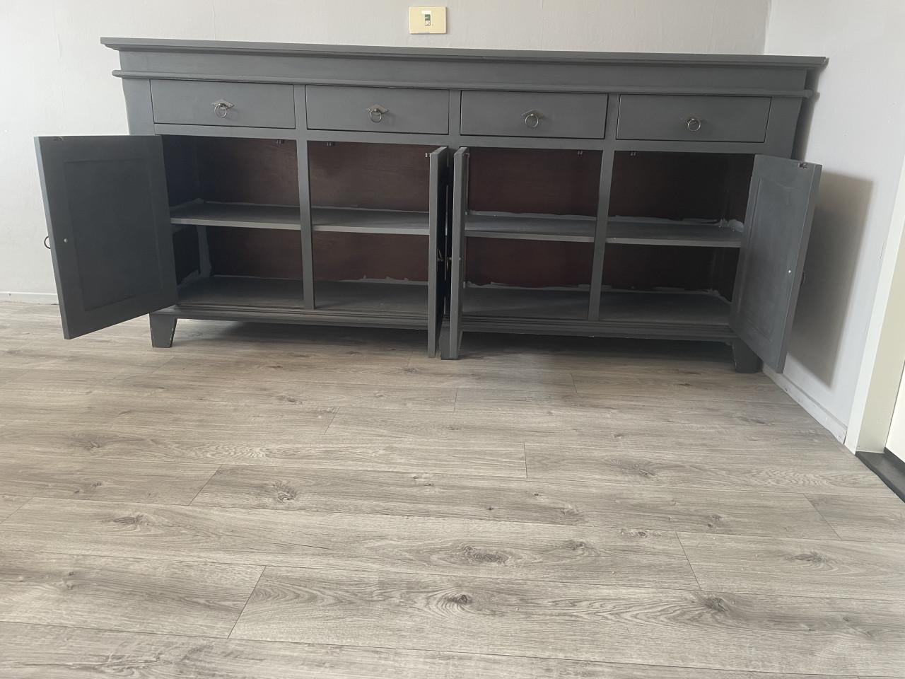 Dressoir, donkerblauw, 195 cm breed, 90 cm hoog en 45 cm diep