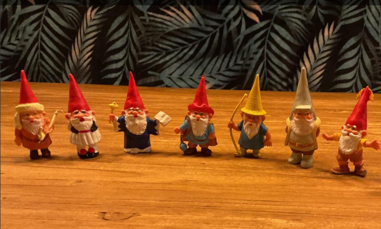 55 David de kabouter en Lisa  poppetjes  Poortvliet en blikken trommeltje