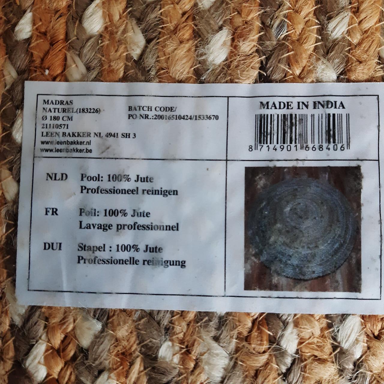 Vloerkleed Madras naturel jute, rond, doorsnede 180 cm.