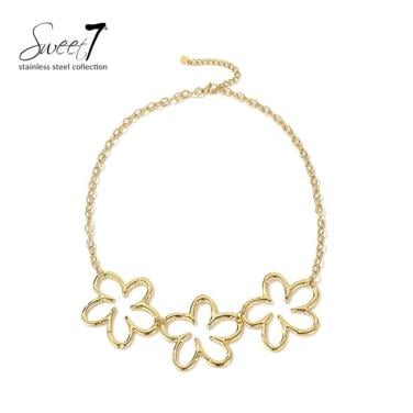 Halsketting goudkleurig met drie bloemen modern en stijlvol design