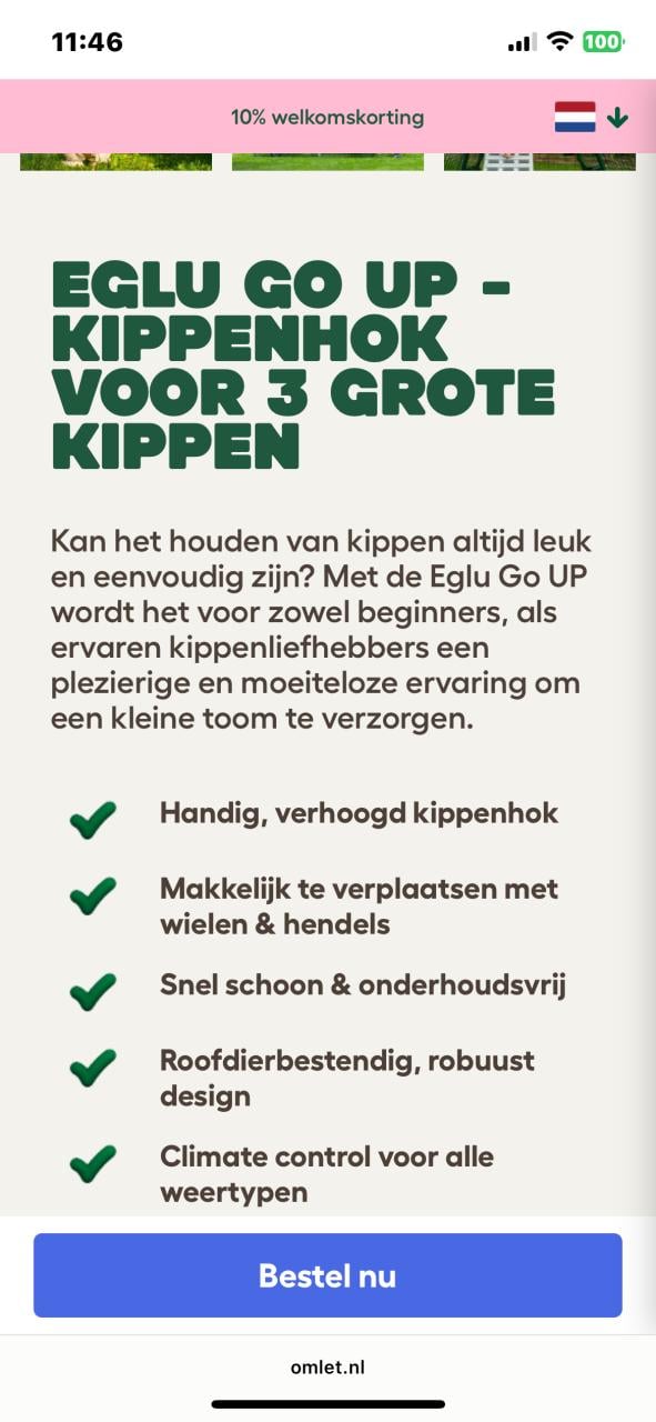 Verplaatsbaar kippenhoek met ren van de firma Omlet