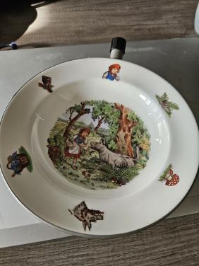 Vintage kinder warmhoudbordje Roodkapje jaren 50 van porselein