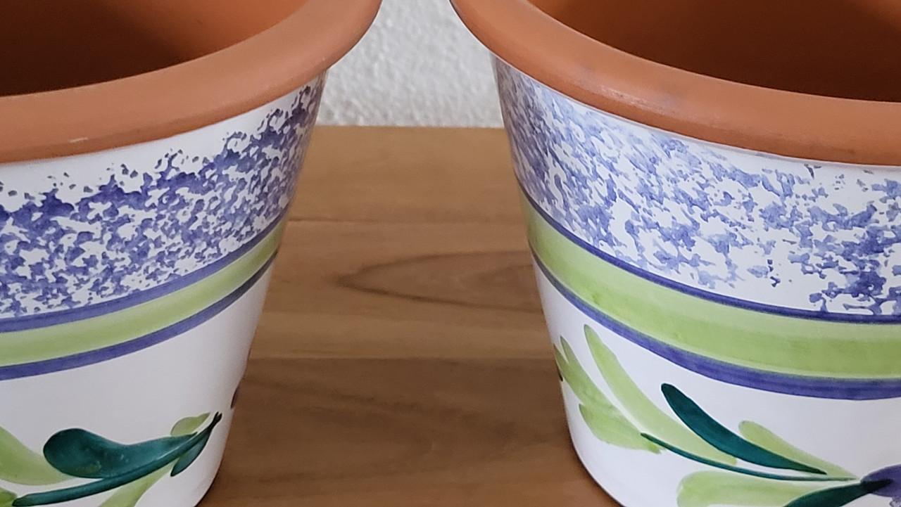 Set van 2 geglazuurde terracotta bloempotten