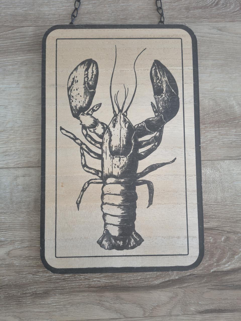 Prachtige houten kreeft hanger, houten bord keuken kreeft.