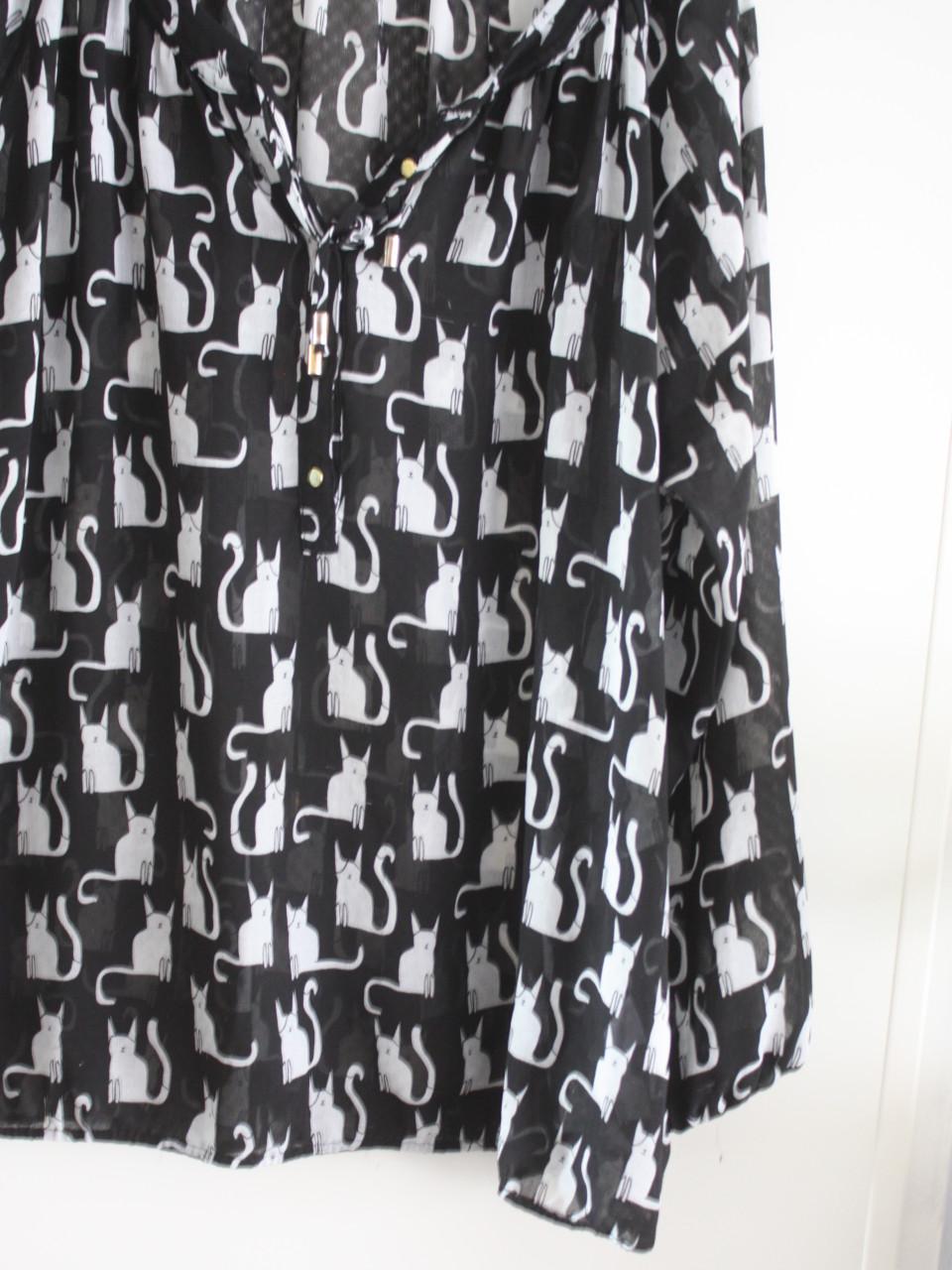 Blouse shirt zwart wit poezen  print maat xl