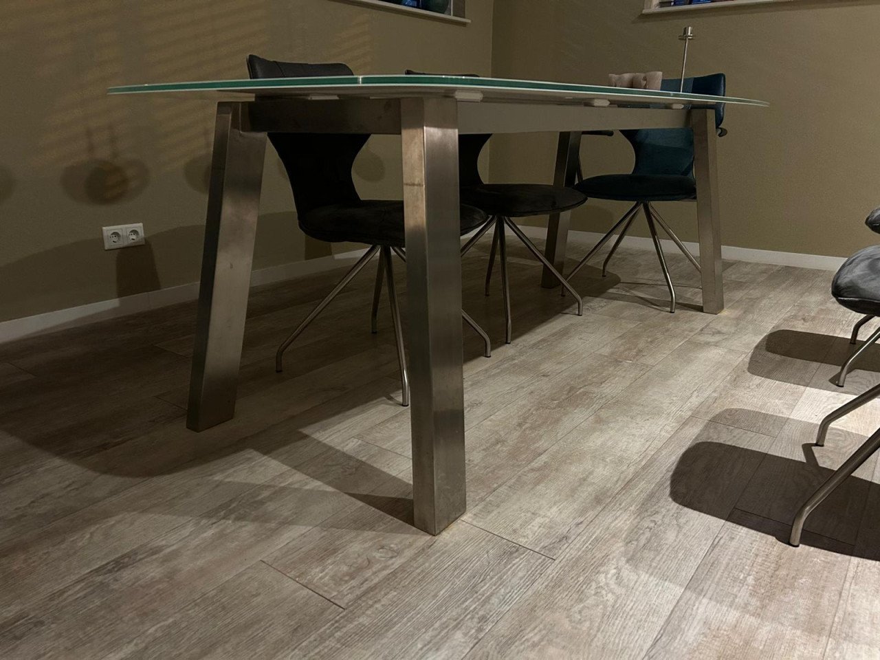 Eettafel glas+rvs
