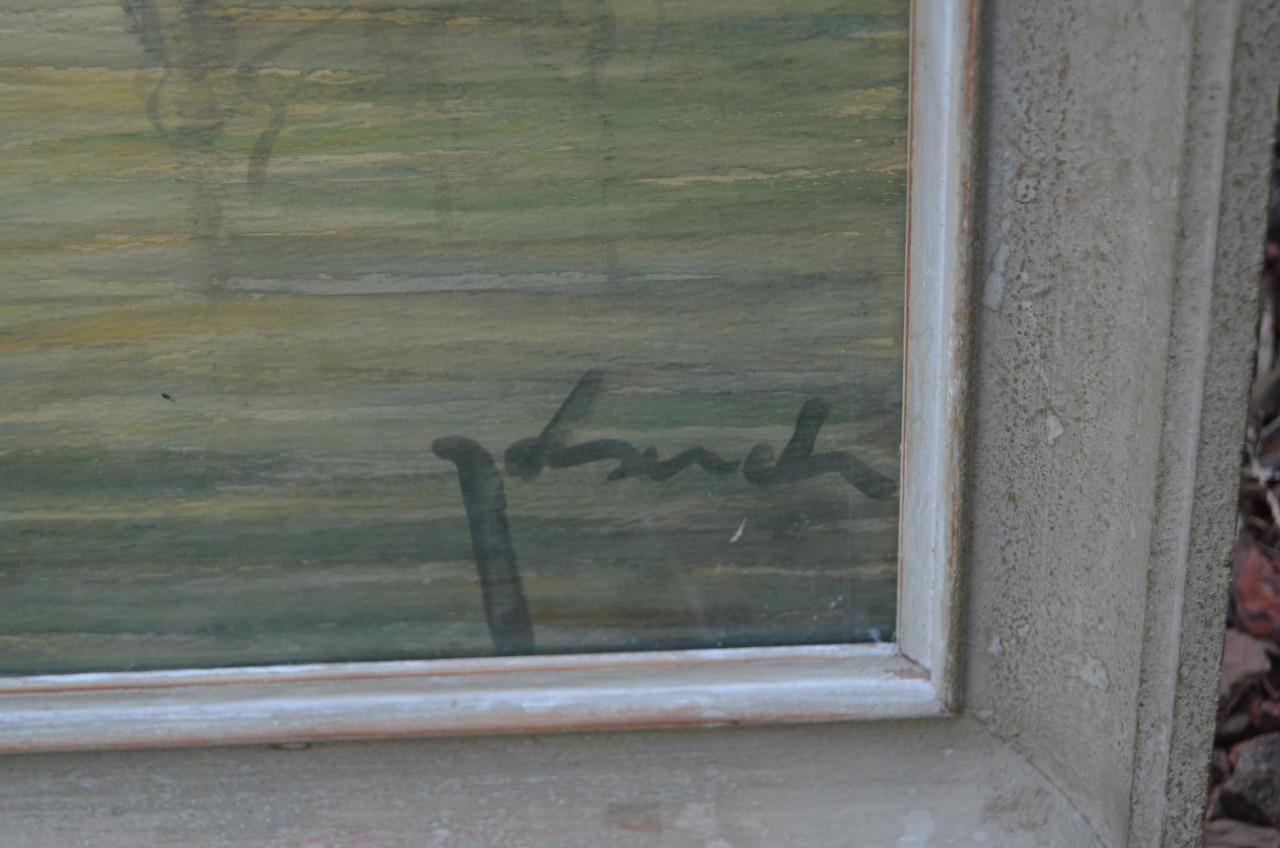 Groot schilderij Vissersscheepjes in goede staat Theo Idserda