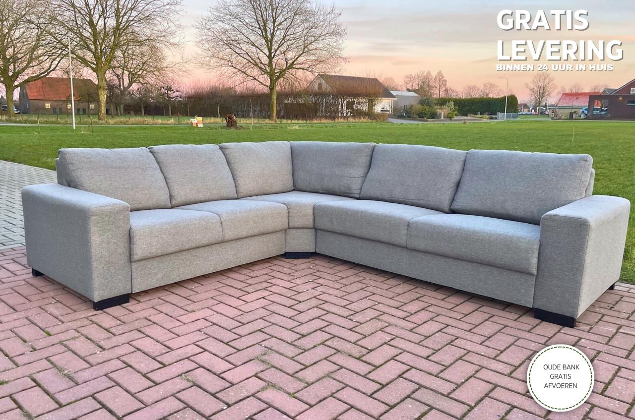 Mooie Grijze Stoffen Hoekbank – Moderne Lounge Zit – Gratis Levering