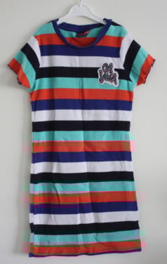 Gestreepte jurk met ribstof  maat 140-146