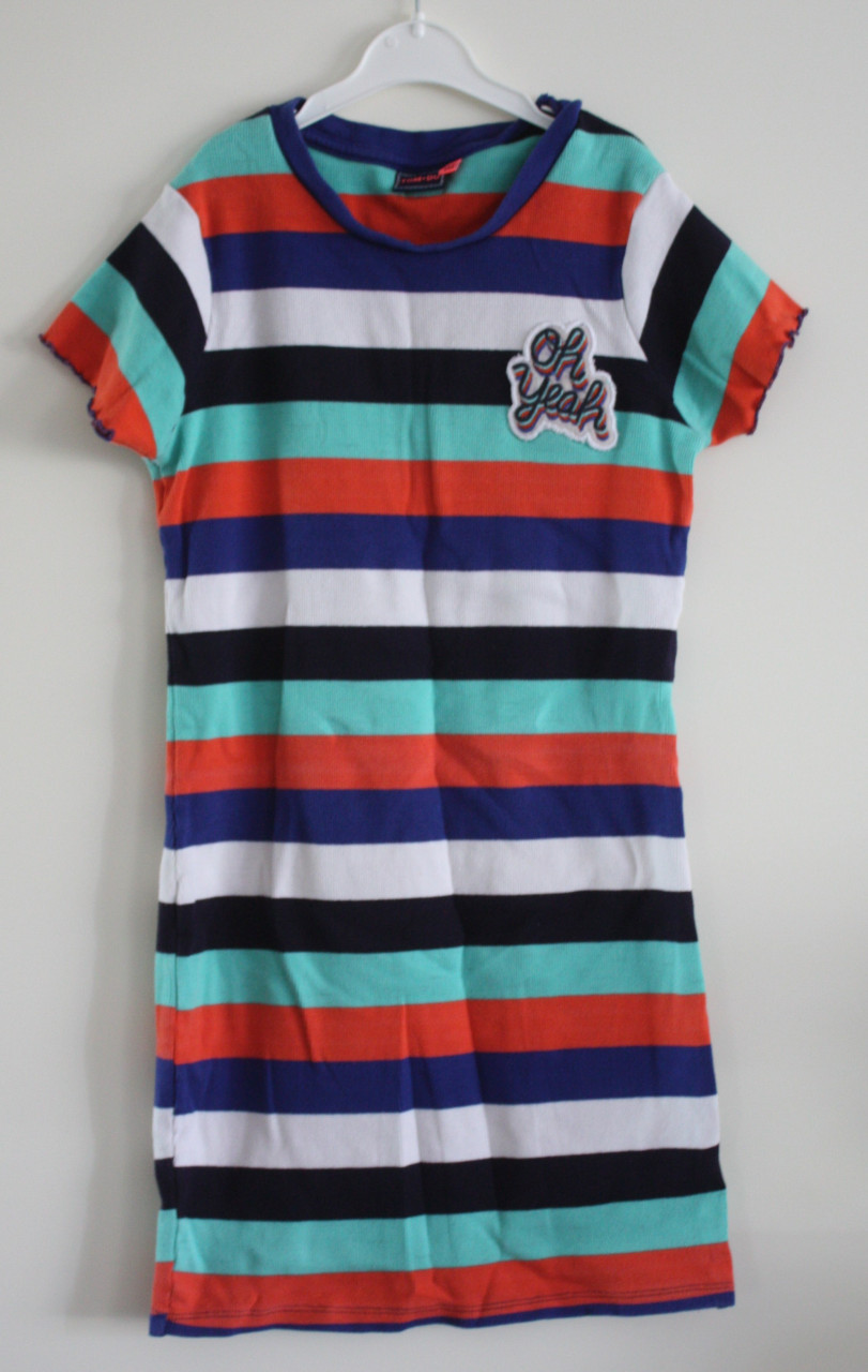Gestreepte jurk met ribstof  maat 140-146