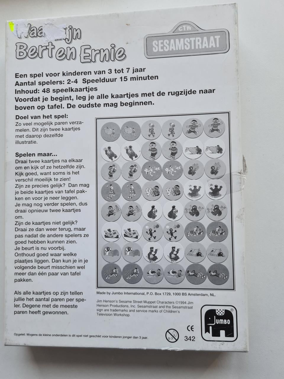 Sesamstraat "Waar zijn Bert en Ernie" geheugenspel. 3-7 jaar