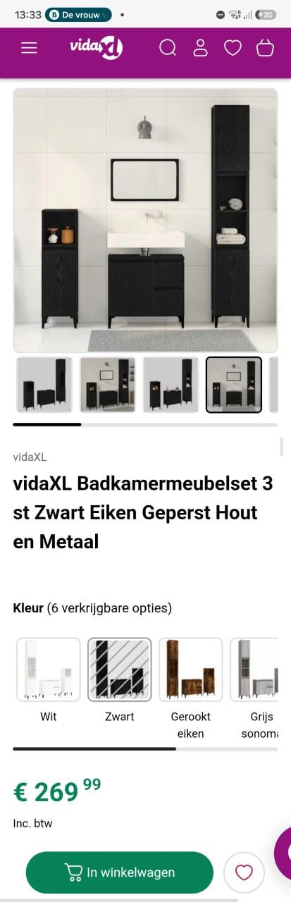 VidaXL 3-delige badkamermeubelset zwart eiken | nieuwprijs ± €269
