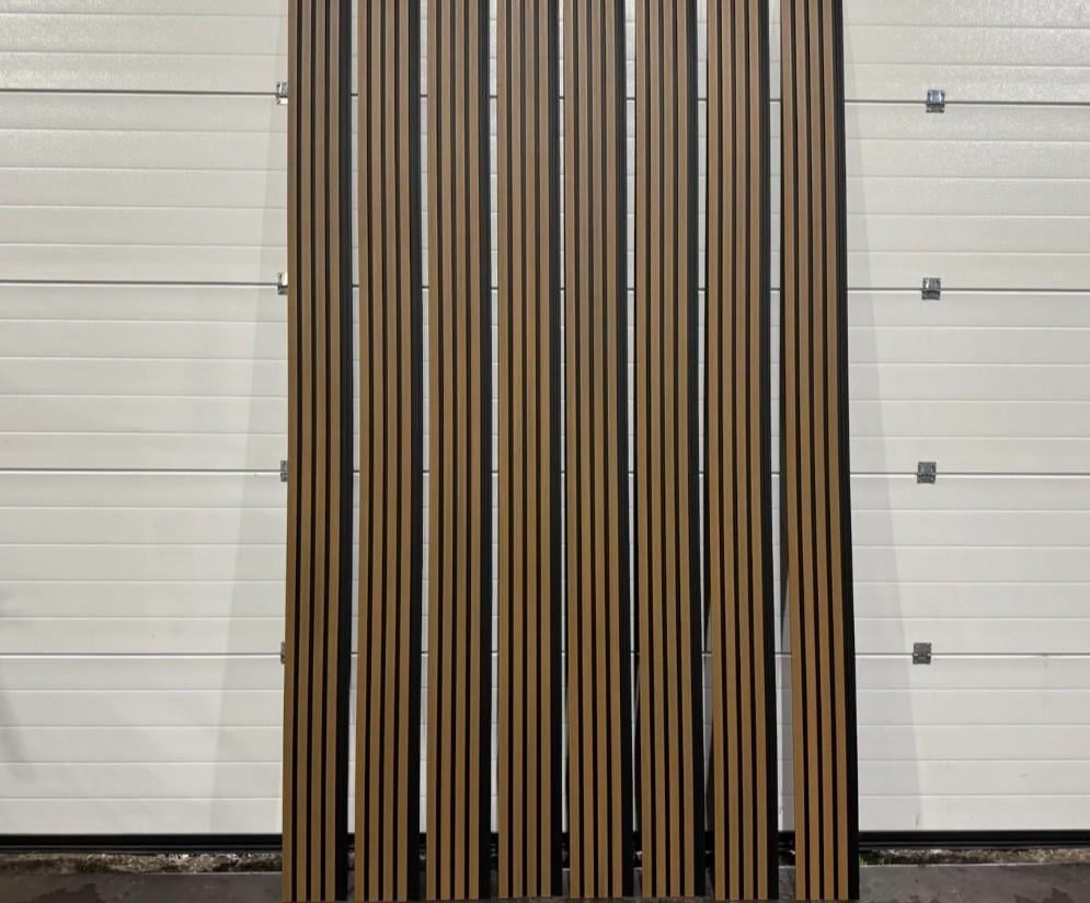 60 stuks composiet gevelpanelen teak/zwart, 290 cm, 34,8 m²