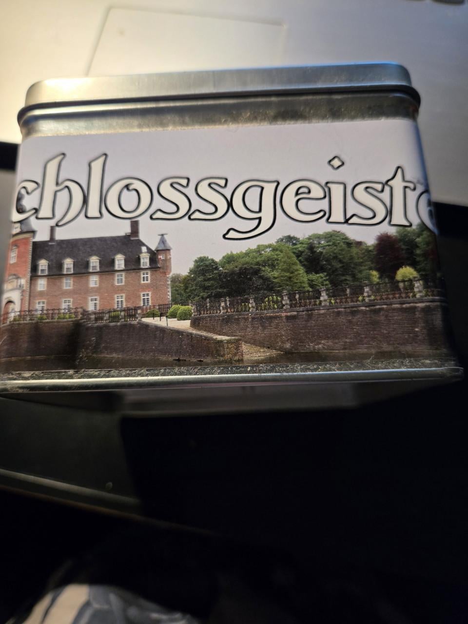 Blik met een afbeelding van Wasserburg Anholt, 11.5x11.5x9 cm