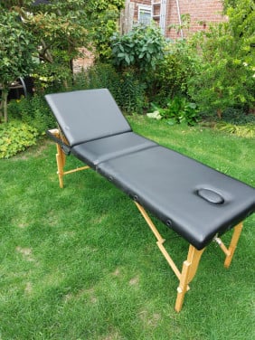 Massagetafel, gebruikt, zwart, inklapbaar, hoogte instelbaar