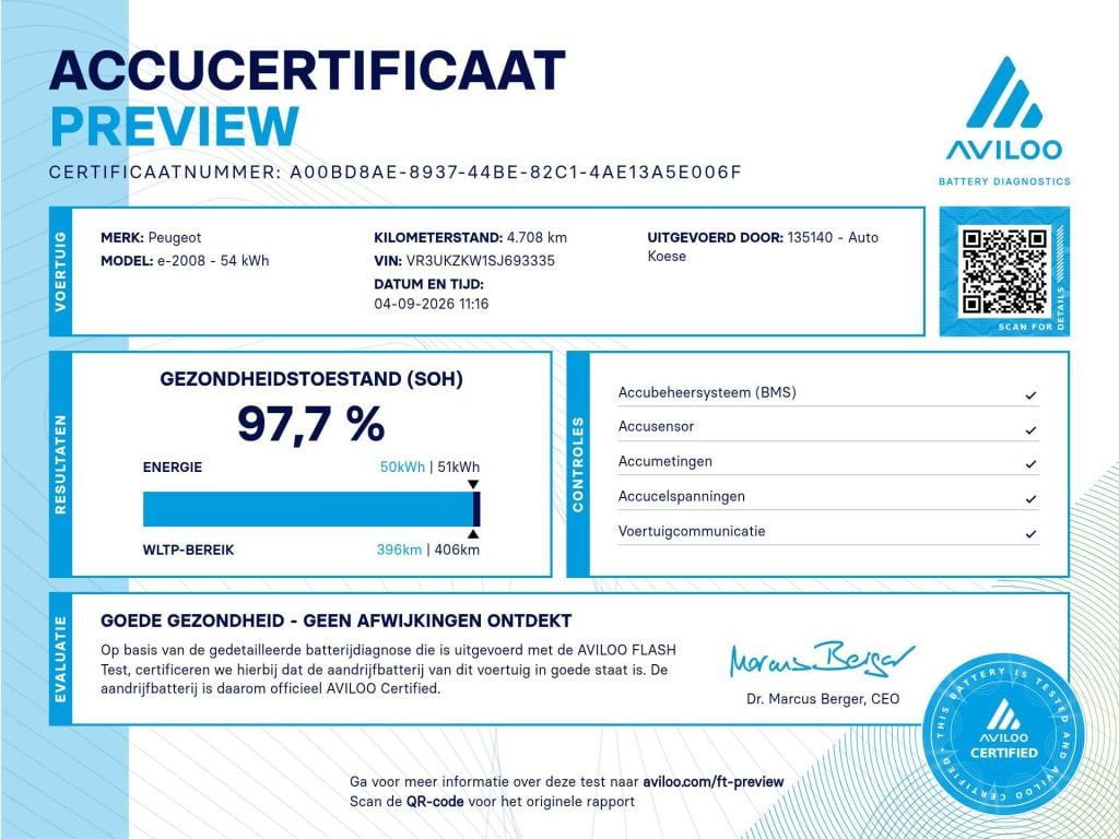 Peugeot E-2008 ev allure avantage 54 kwh | soh 97,7% | 11 kw lader | apple 