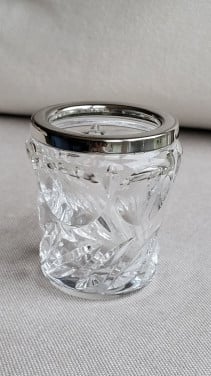 Lepelvaasje kristal met verzilverde rand