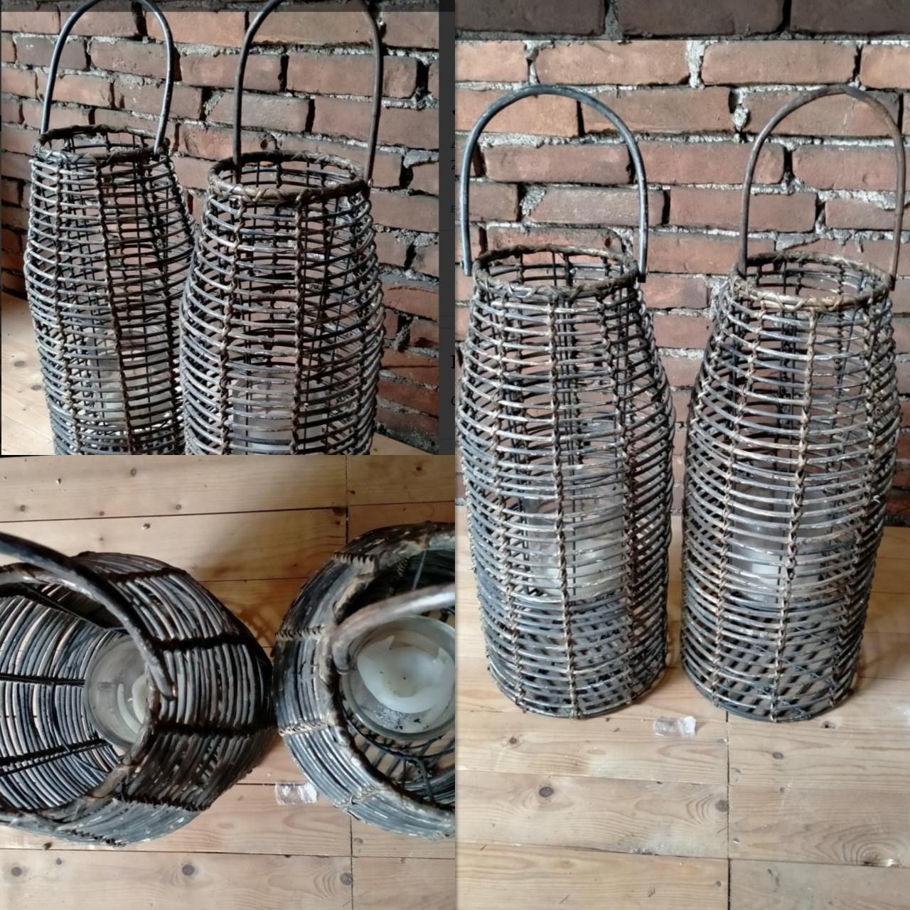 2 stuks gevlochten rieten windlichten 55 cm hoog