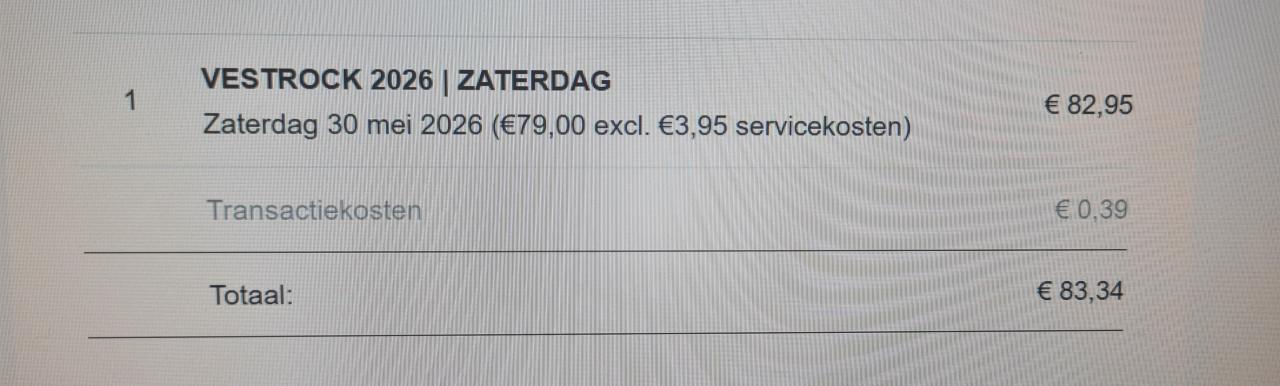 Ticket Vestrock zaterdag 30 mei