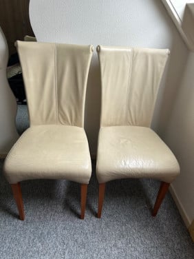 Eetkamerstoelen leer crèmekleurig 4 st