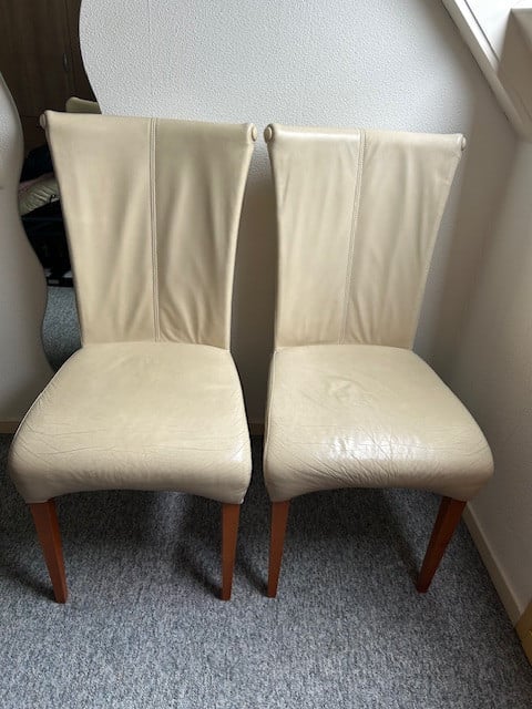 Eetkamerstoelen leer crèmekleurig 4 st