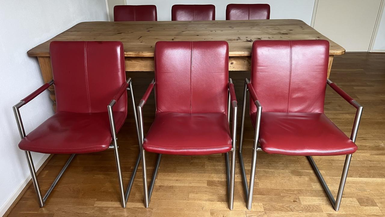 6 rood lederen Henders en Hazel eetkamerstoelen