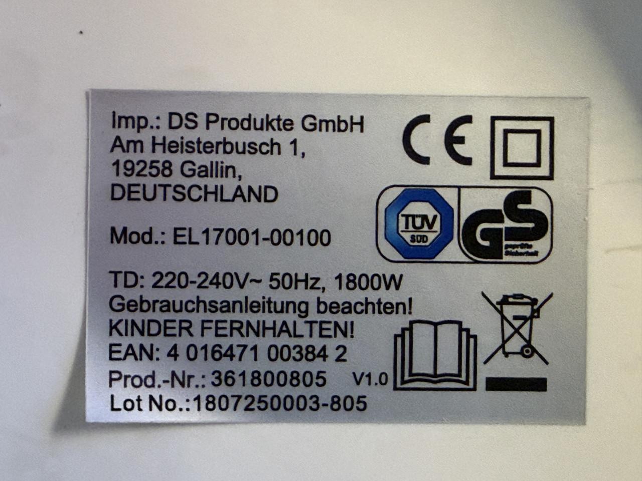 CLEANmaxx kledingstomer 1800W — gebruikt, goed werkend