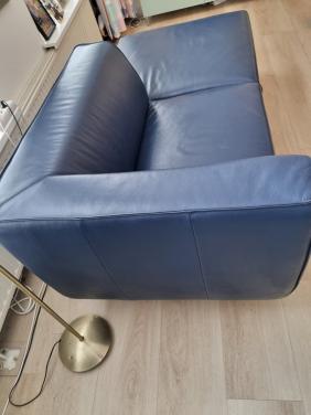 Blauwe leren bank/ divan van Montel