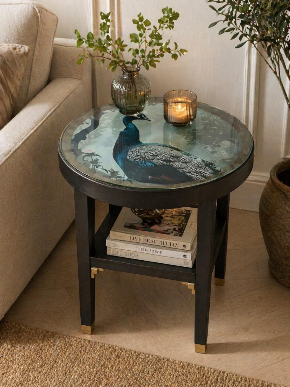 Uniek stevig Tafeltje met pauw