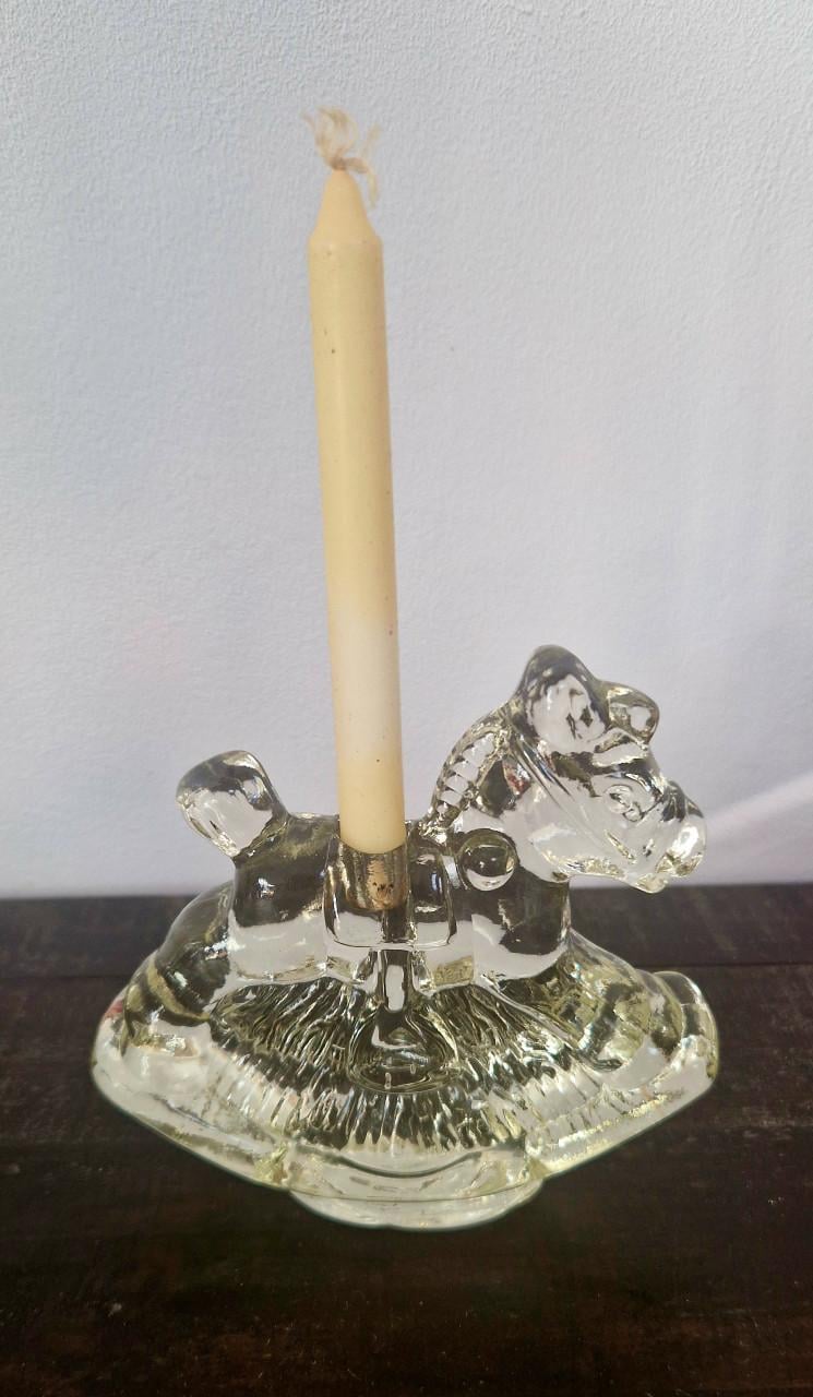 Vintage glazen kaarsenhouder hobbelpaard