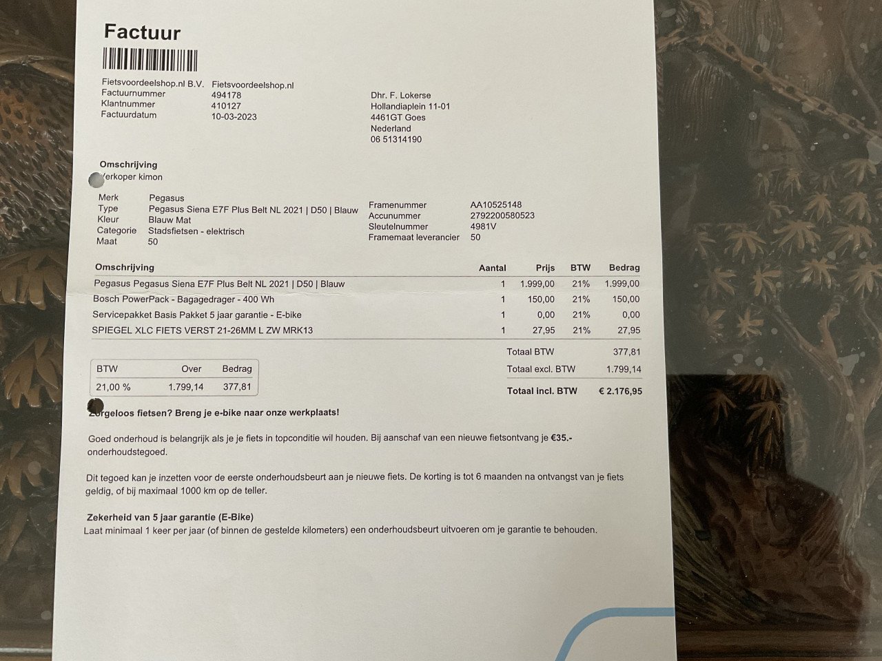 Pegasus 2,5 jaar 850 km wegens omstandigheden