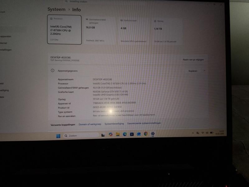 Asus Tuf Gaming Laptop-i7-W11-SSD-werk16giga-1240 gigabyte HDD-Goede Accu