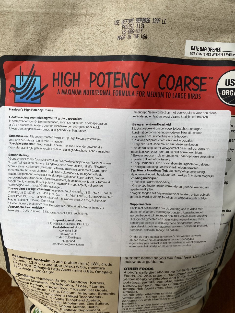 Papegaai voer Harrison's High Potency Coarse
