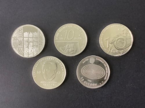 Beatrix serie 10 gulden zilver , 5 stuks.