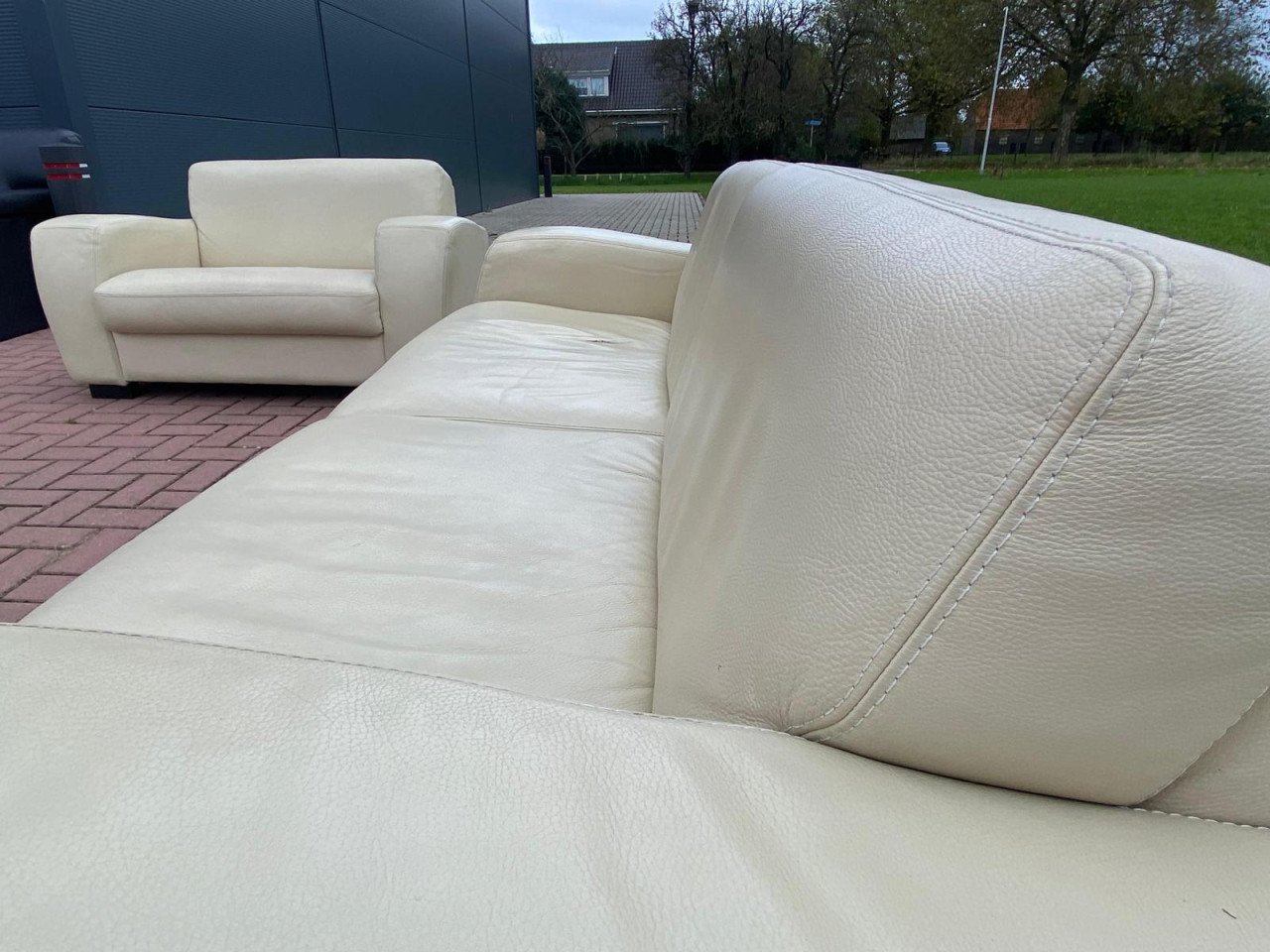 GRATIS LEVERING Mooie Echt Leer 3 + 1.5 -zits Bankstel