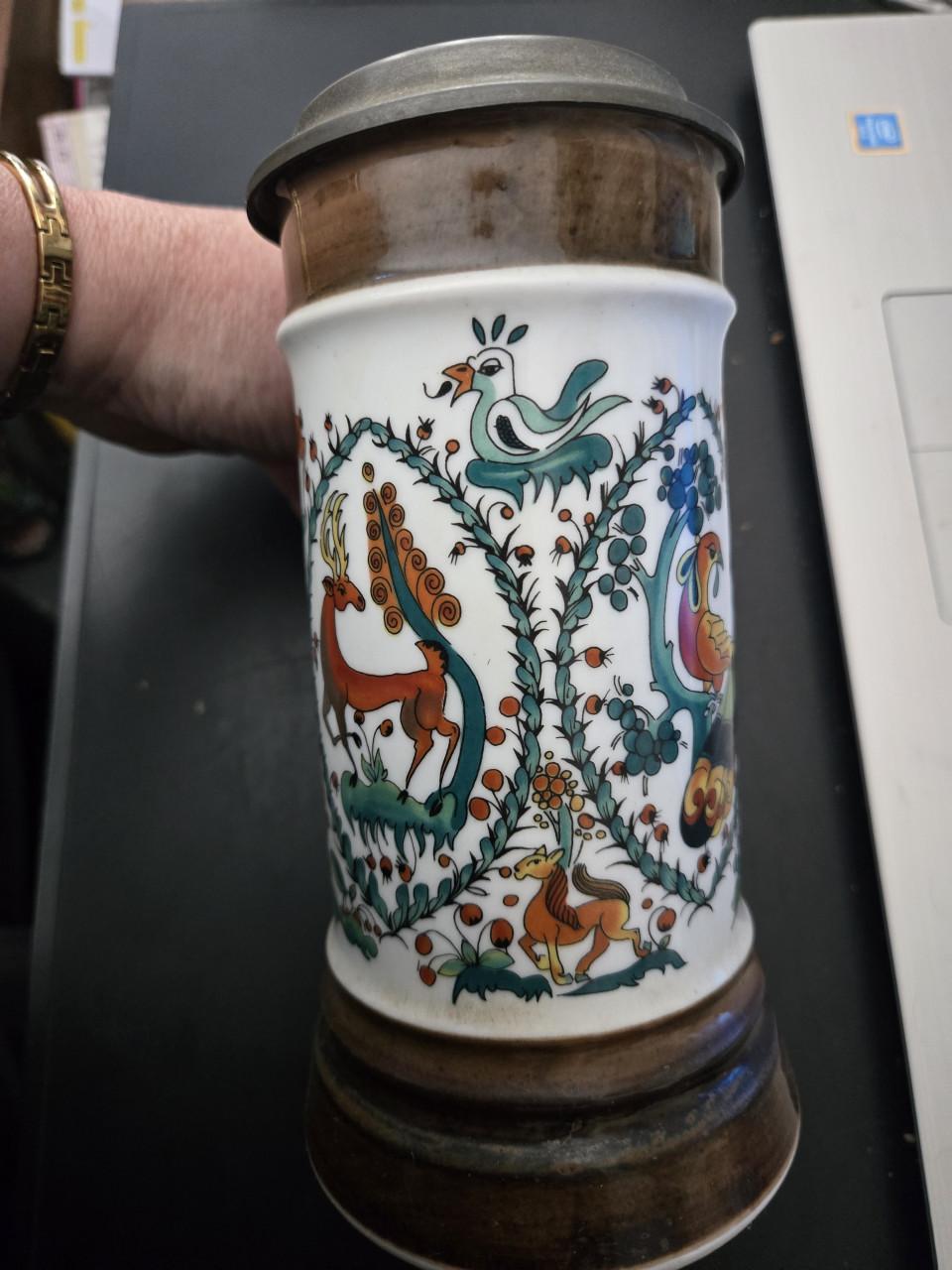 Vintage Duitse porseleinen bierpul (Bierkrug)  1969 Rauschert,