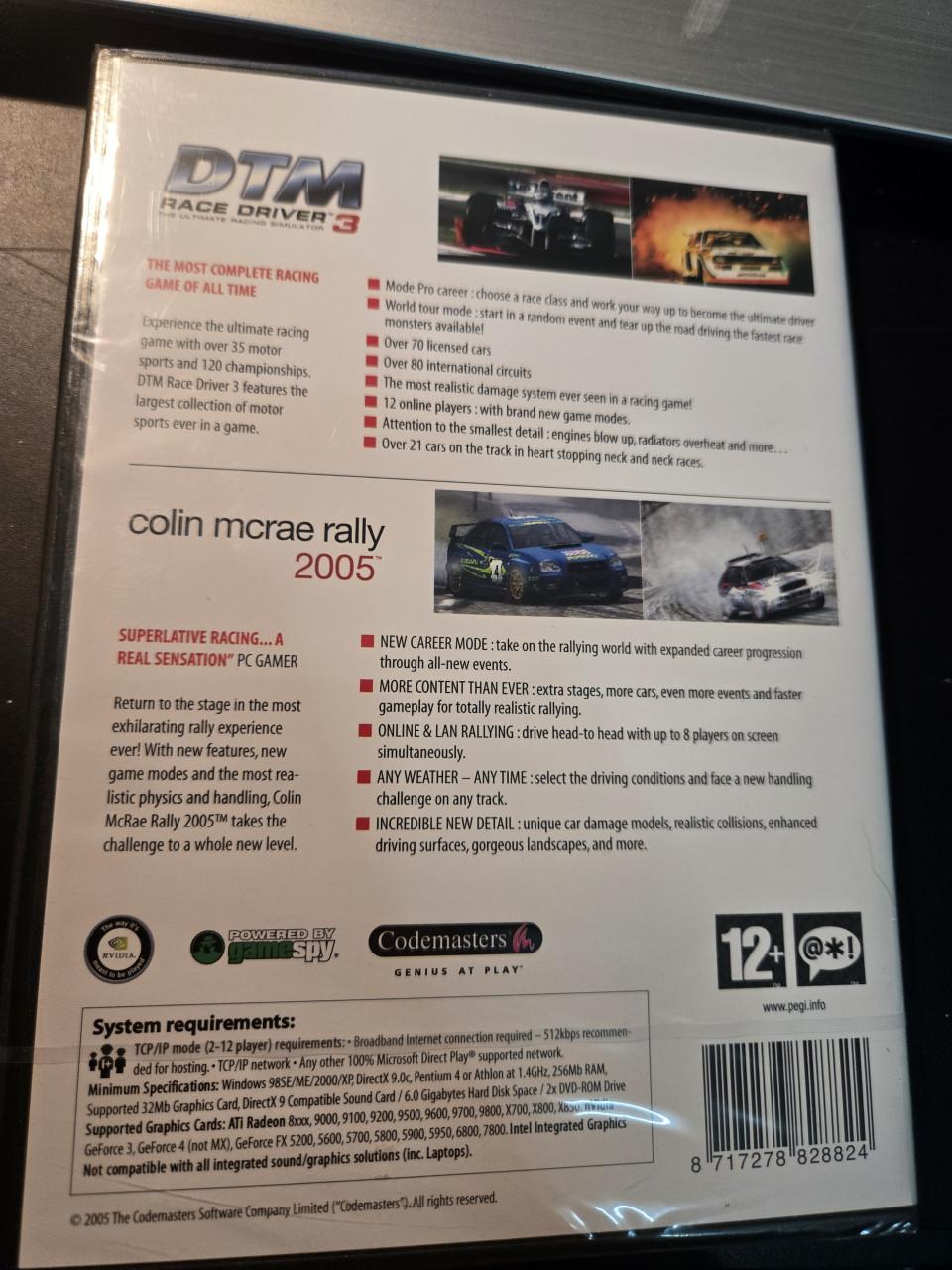 PC dvd-rom: Colin McRae Rally 2005 en DTM Race Driver 3 Nieuw en geseald.