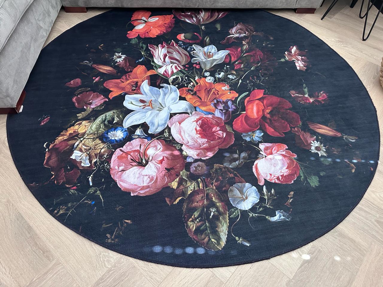 Rond vloerkleed met bloemenprint - Nieuwstaat