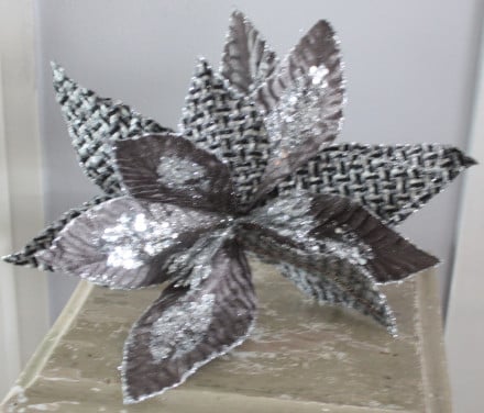 Set van 4 glitter bloemen  zilverkleurop knijper