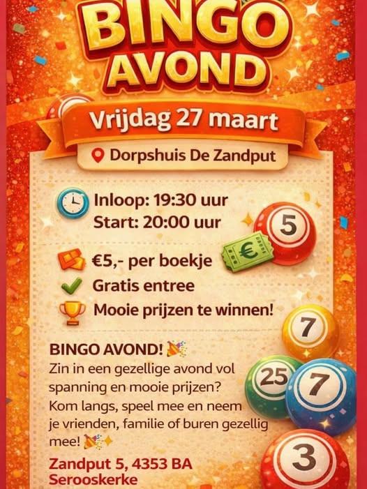 Vanavond Bingoavond Dorpshuis de Zandput te Serooskerke