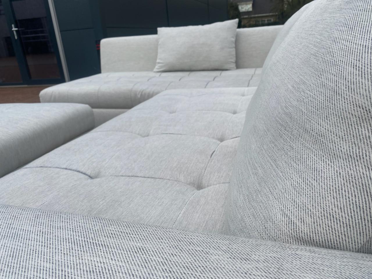 Grijze Stoffen Hoekbank met Hocker-Ruim Lounge Comfort-Gratis Levering