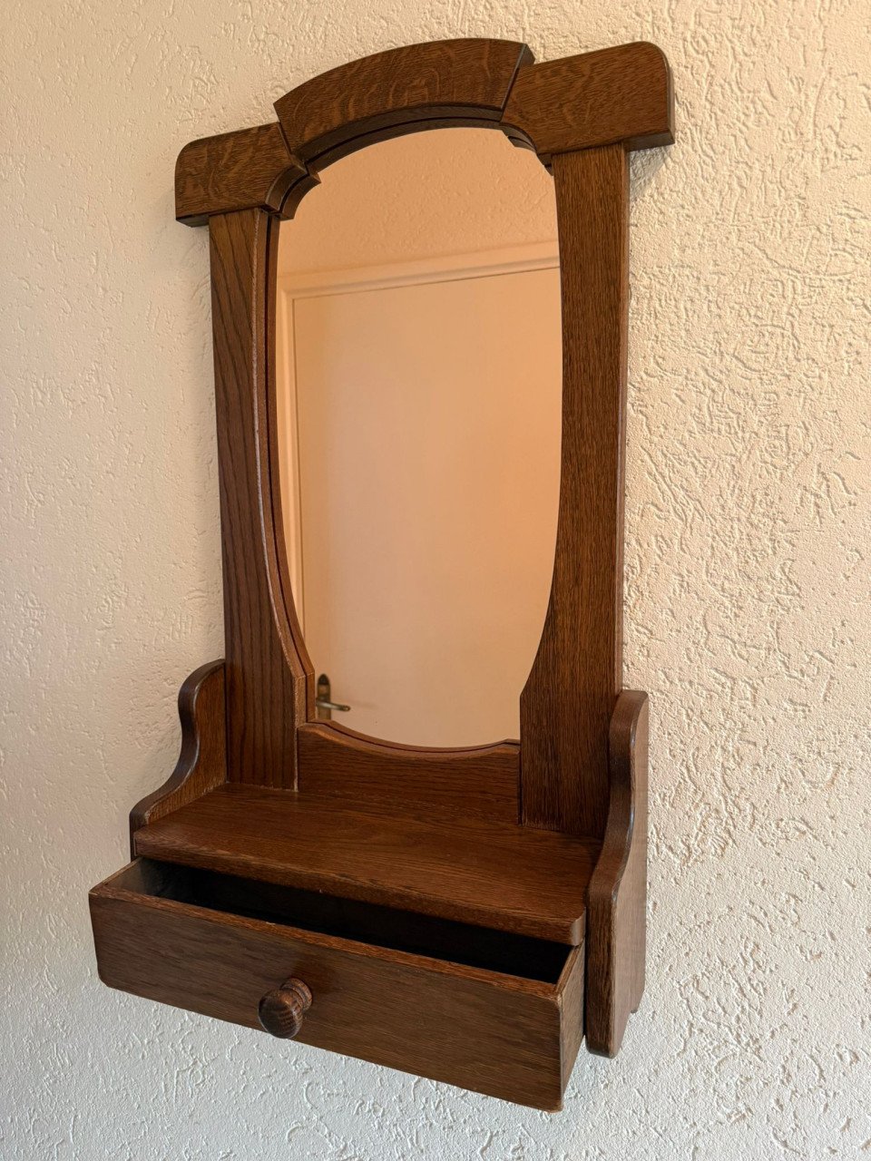 Eiken houten spiegel en kapstok