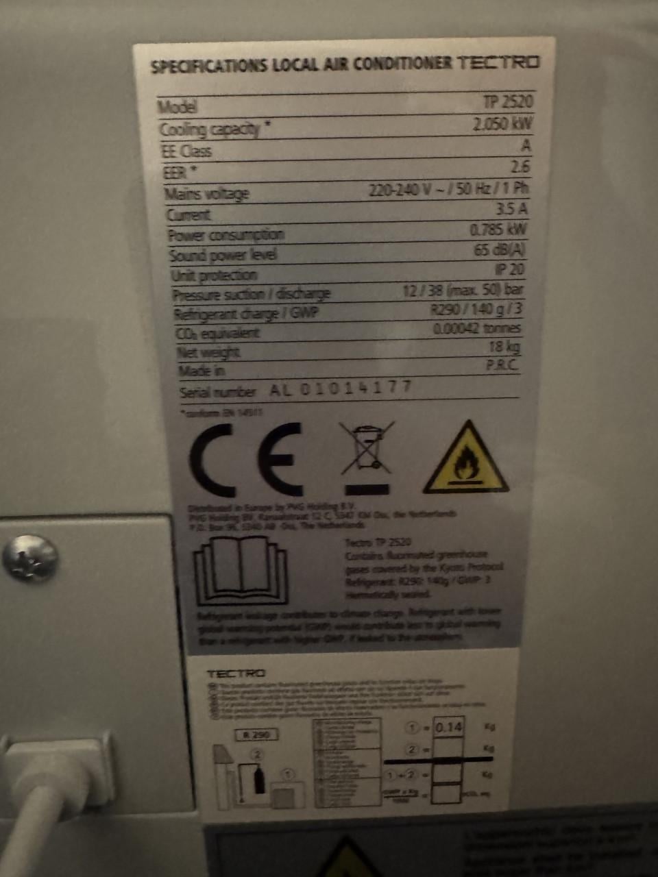 Mobiele Airco Tectro TP2520 te koop
