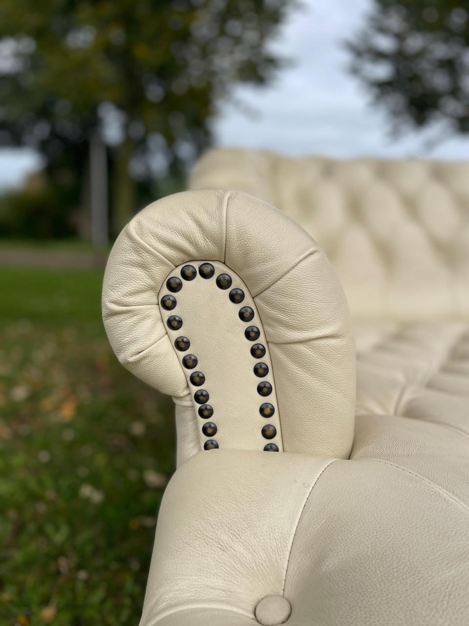 Chesterfield Chaise Lounge Set -Tijdloos Echt Leer Design-Luxe Uitstraling