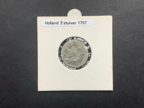 Holland, dubbele wapenstuiver 1757 zilver.
