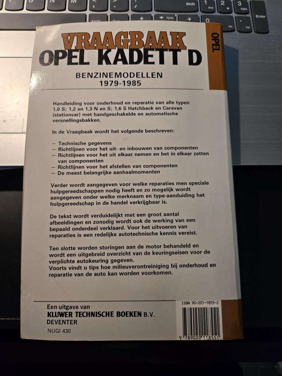 'Vraagbaak Opel Kadett D' onderhoudshandleiding 1979-1985. 2e druk