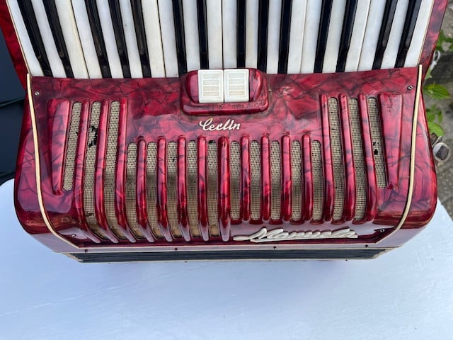 Accordeon Manuela Leclin met riemen en koffer